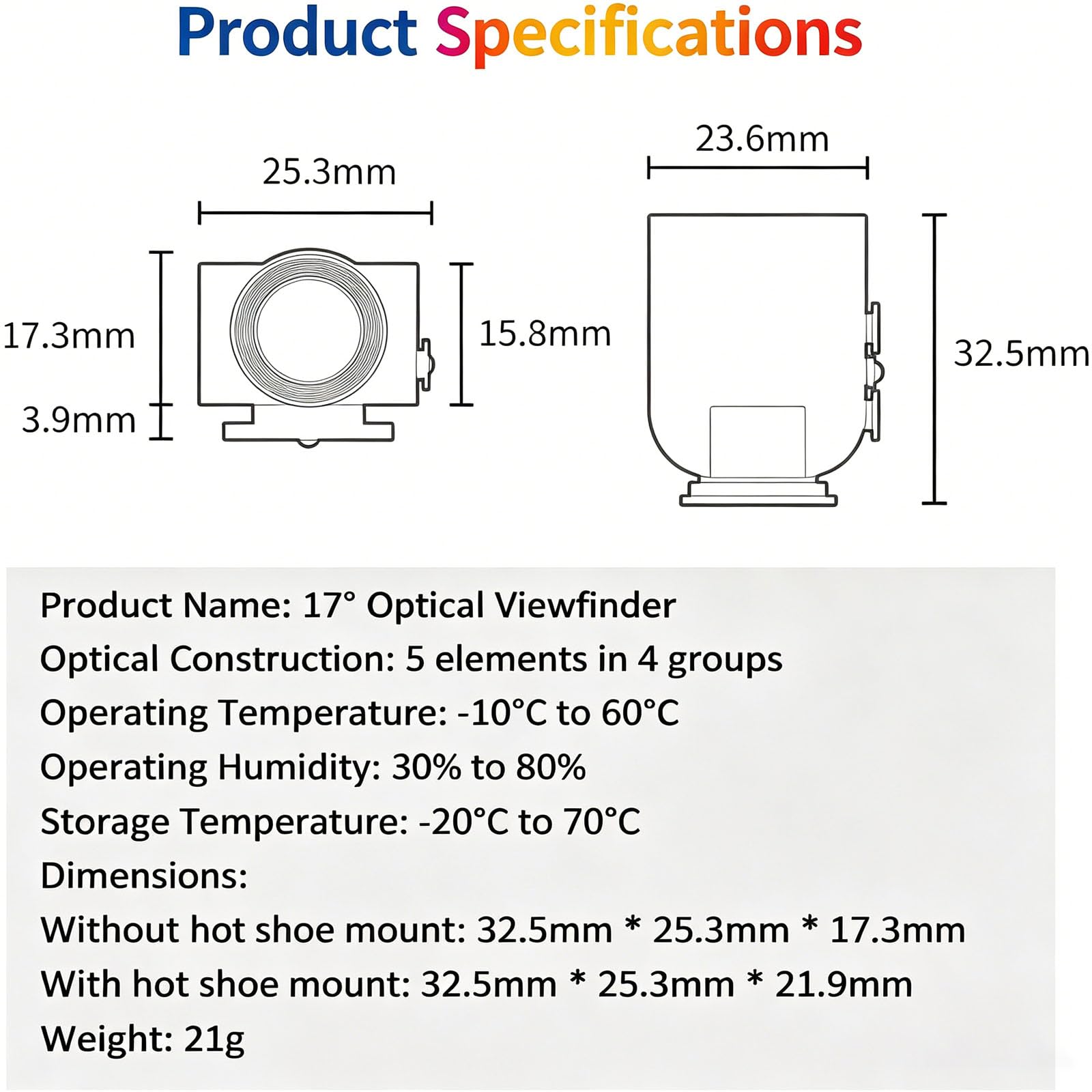 Wizjer optyczny, mini lokalizator ramek 17 stopni, z ramkami 28 mm, 35 mm, 50 mm i uchwytem na zimną stopkę, do kadrowania filmowego