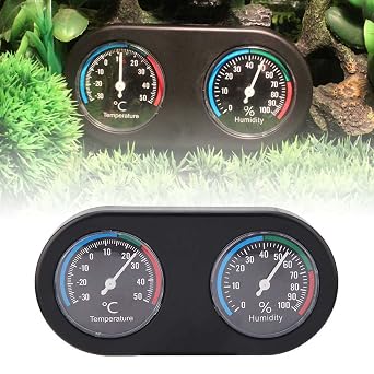 Reptile Thermometer Hygrometer, Mini Round Shape Dual Dial Thermometer and Humidity Gauge for Reptile Lizard Tortoise Spider Pet Rearing Box