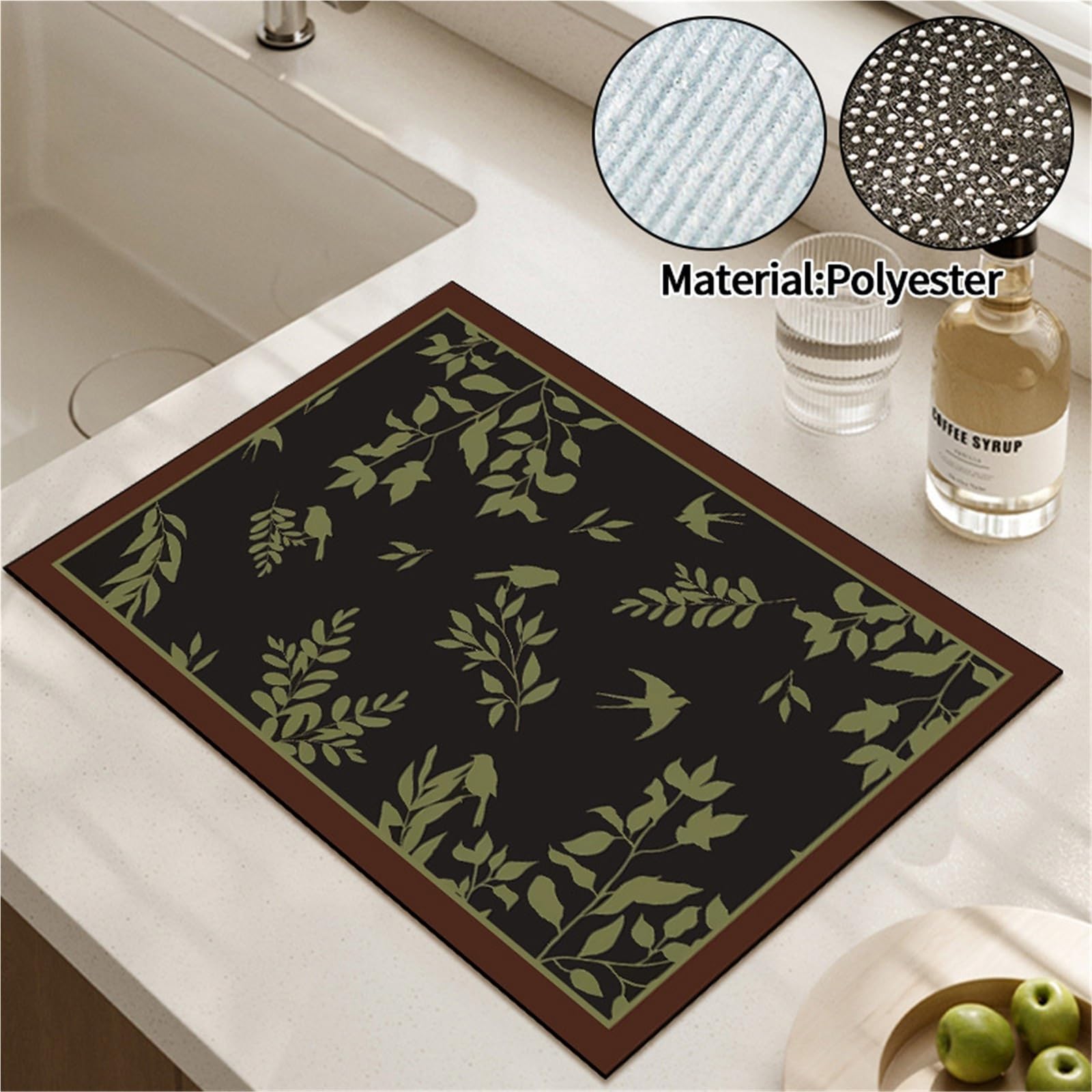 Alfombrilla Para Café Bar Tapete de secado for tazas de café, tapete de drenaje absorbente for cocina, tapete for encimera de cocina, almohadilla de vajilla for Bar y café, 2 uds.(Brown,30x50cm)