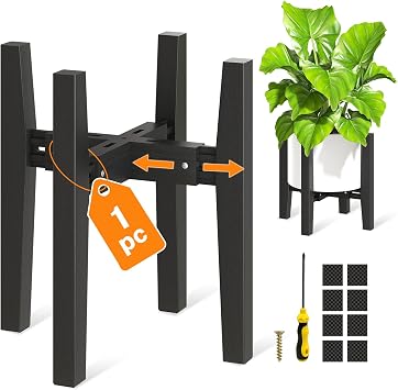 LASZOLA Plant Stand Flower Pot Holder Indoor Adjustable, Bamboo Black