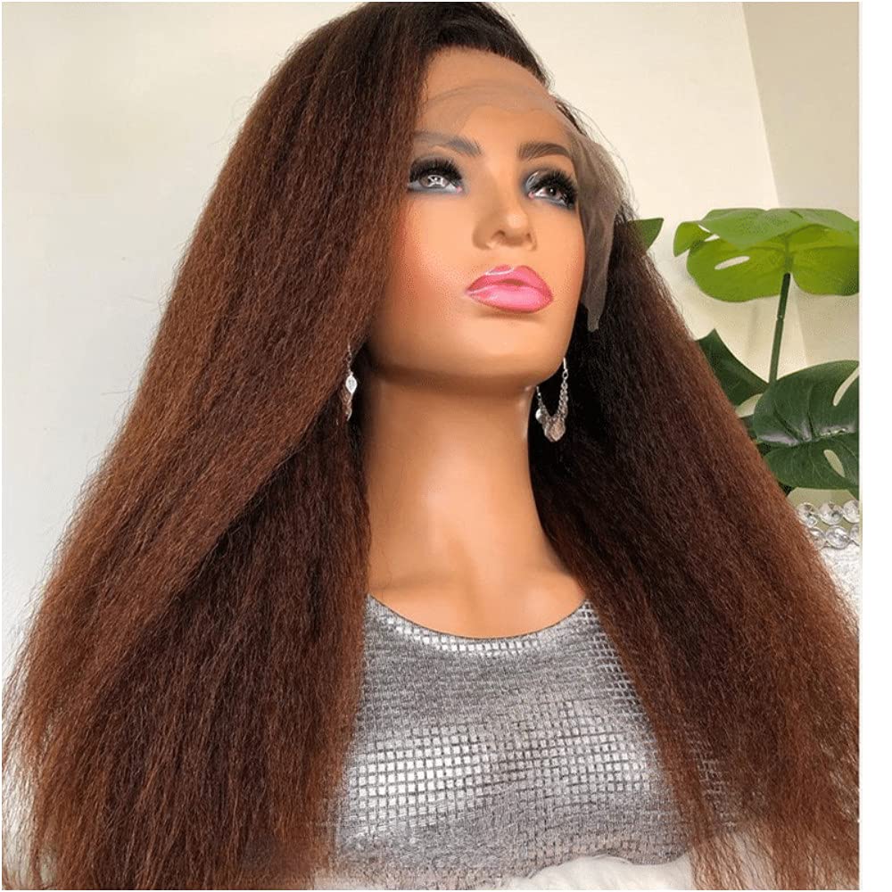 Yaki Synthetic Ombre Brown Wig Amazon.com : Ombre Lace Front Wig Human Hair Light Yaki  main image 2