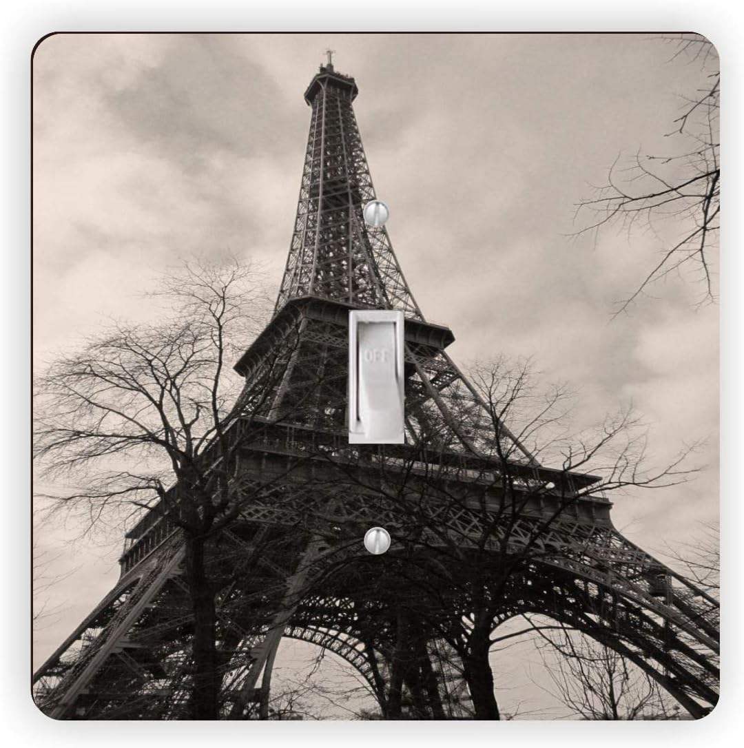 Eiffel Tower Vintage Design Greyscale - Light Switch Plate Cover - Single Toggle Switch Plate - Single Toggle Cover