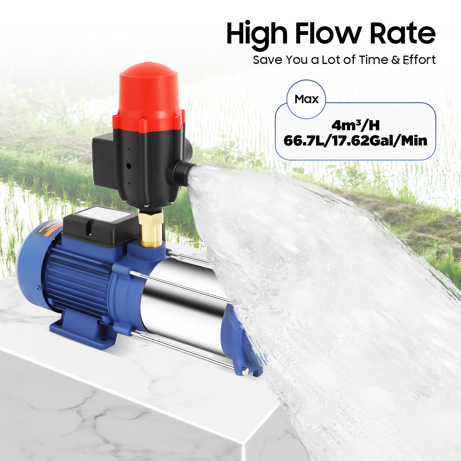 2500W Kreiselpumpe Hauswasserwerk - 110m Förderhöhe Gartenpumpe