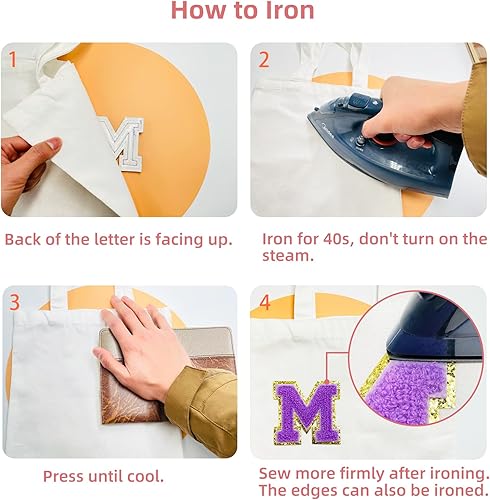 Miniatura 5 de Jongdari Letras de felpilla termo-adhesivas para ropa, parche del alfabeto con purpurina y adhesivo planchado, 26 unidades, color morado