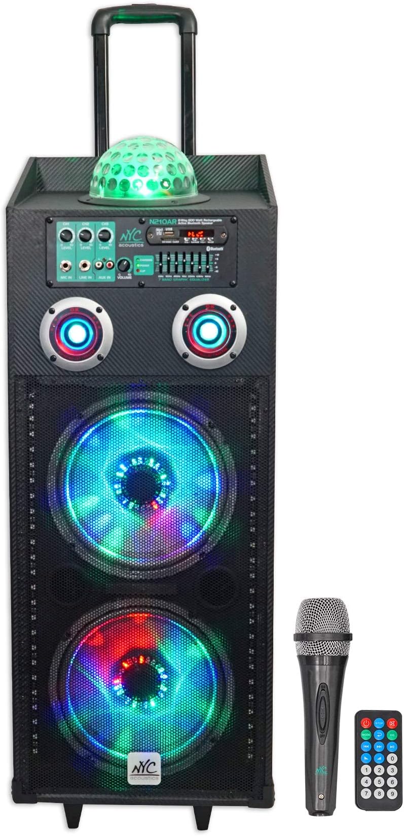 NYC Acoustics N210AR Dual 10" 600w Rechargeable Powered Bluetooth Party Speaker