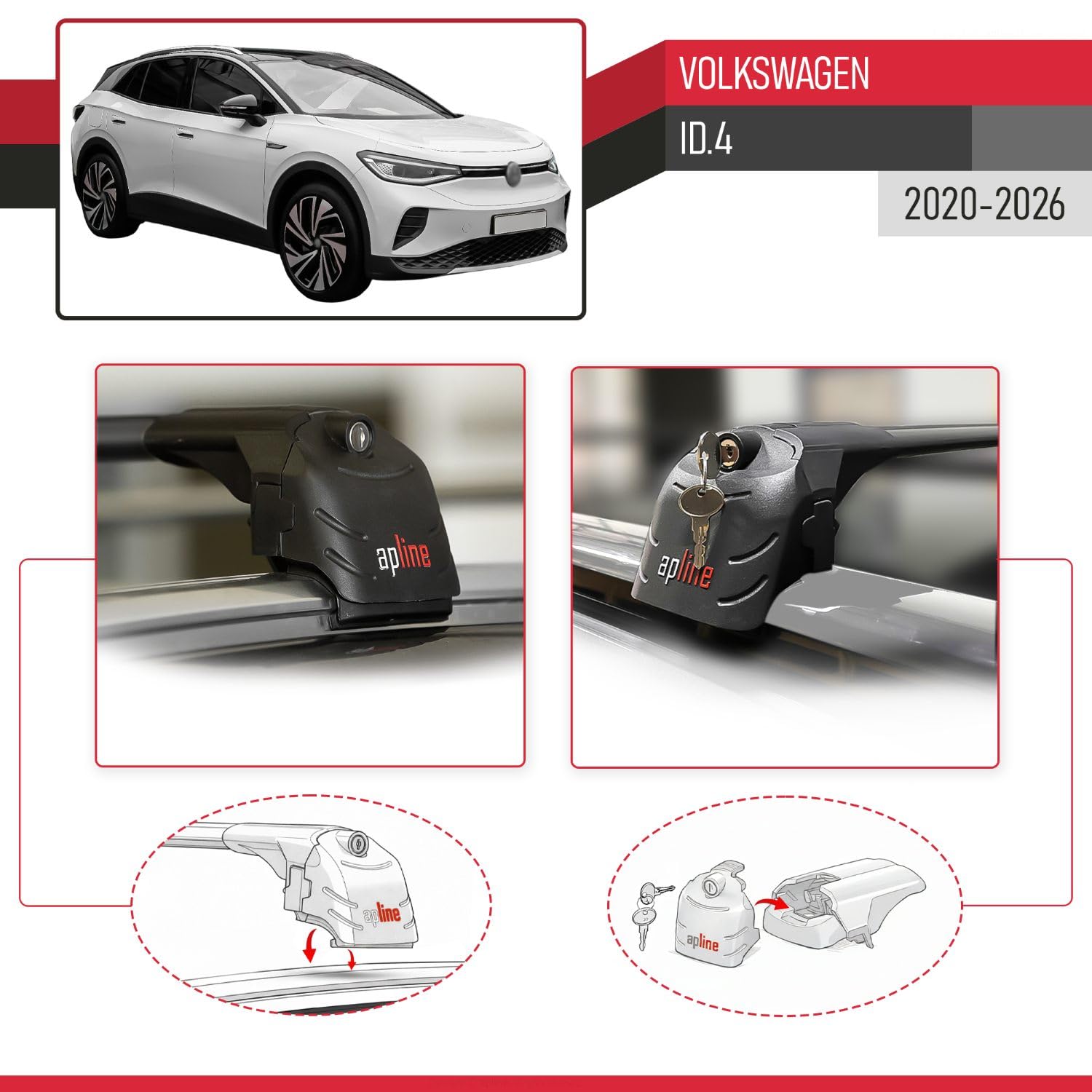 Compatible con Volkswagen ID.4 2020-2025 Ace-2 Barras de Techo Auto Portaequipajes Barras Transversales Negro Aluminio 2 Barras