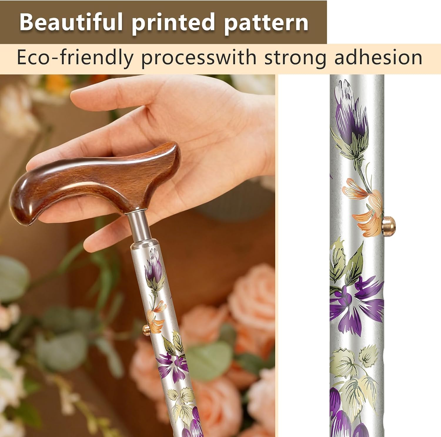 Foldable Walking Cane, Adjustable Lightweight Cane with Pattern Design