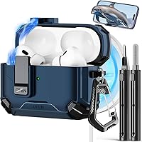 Vista 27 de Funda compatible con AirPods Pro 2ª/1ª, bloqueo automático magnético con soporte para teléfono y kit de limpieza, compatible con funda Magsafe