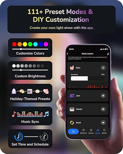 Miniatura 5 de EDISHINE Luces permanentes para exteriores de 100 pies para casa, Smart RGBW, 40LM 2700K, aplicacióncontrol remoto, cortables, 111 modos de escena,