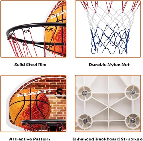 Miniatura 5 de Giantex Aro de baloncesto para puerta, tablero de baloncesto colgante de 29 x 20 pulgadas con red, aro de baloncesto para interiores y exteriores,