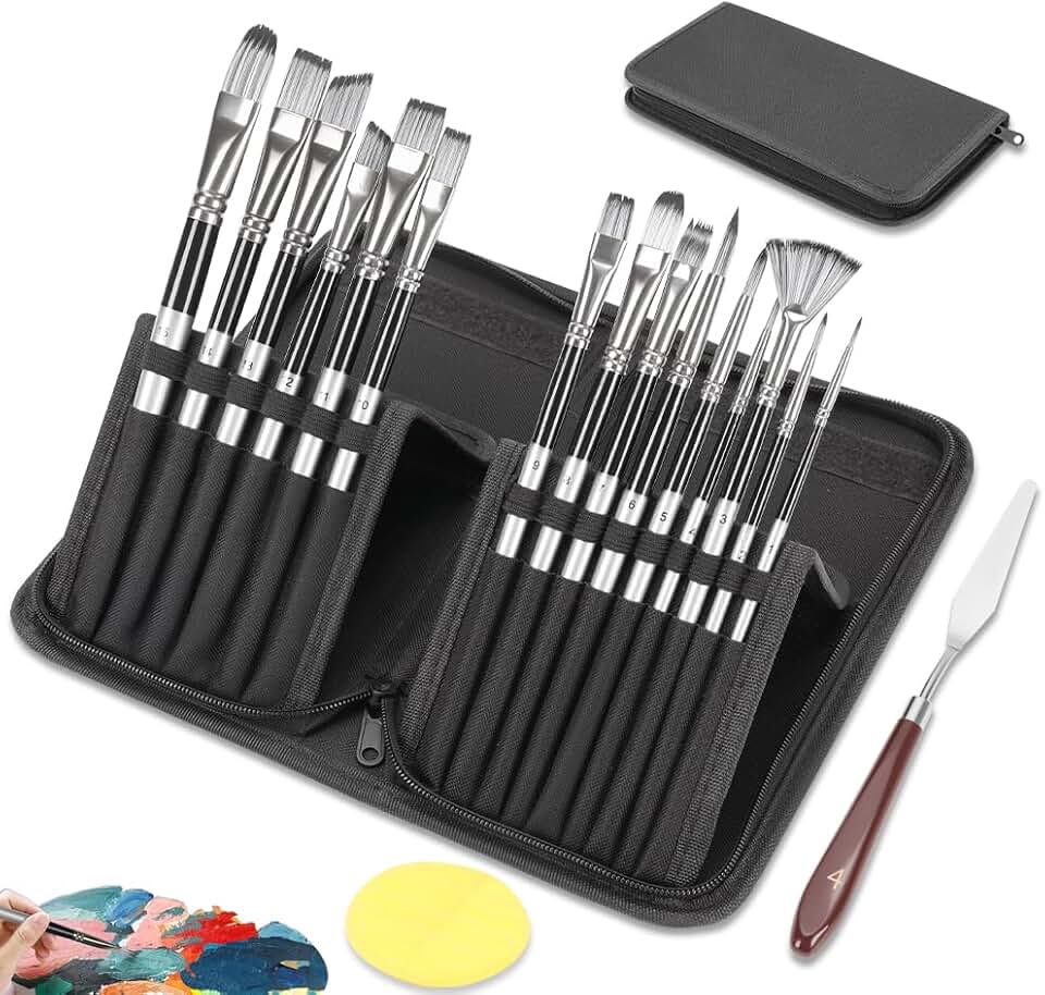 15 Peças, Pincel para Aquarela, Pincel Aquarela, Pincel, Kit Pincel Pintura, com Raspador, Bolsa de Armazenamento, Pinceis para Tinta Acrilica, Kit Pinceis Pintura, Pinceis