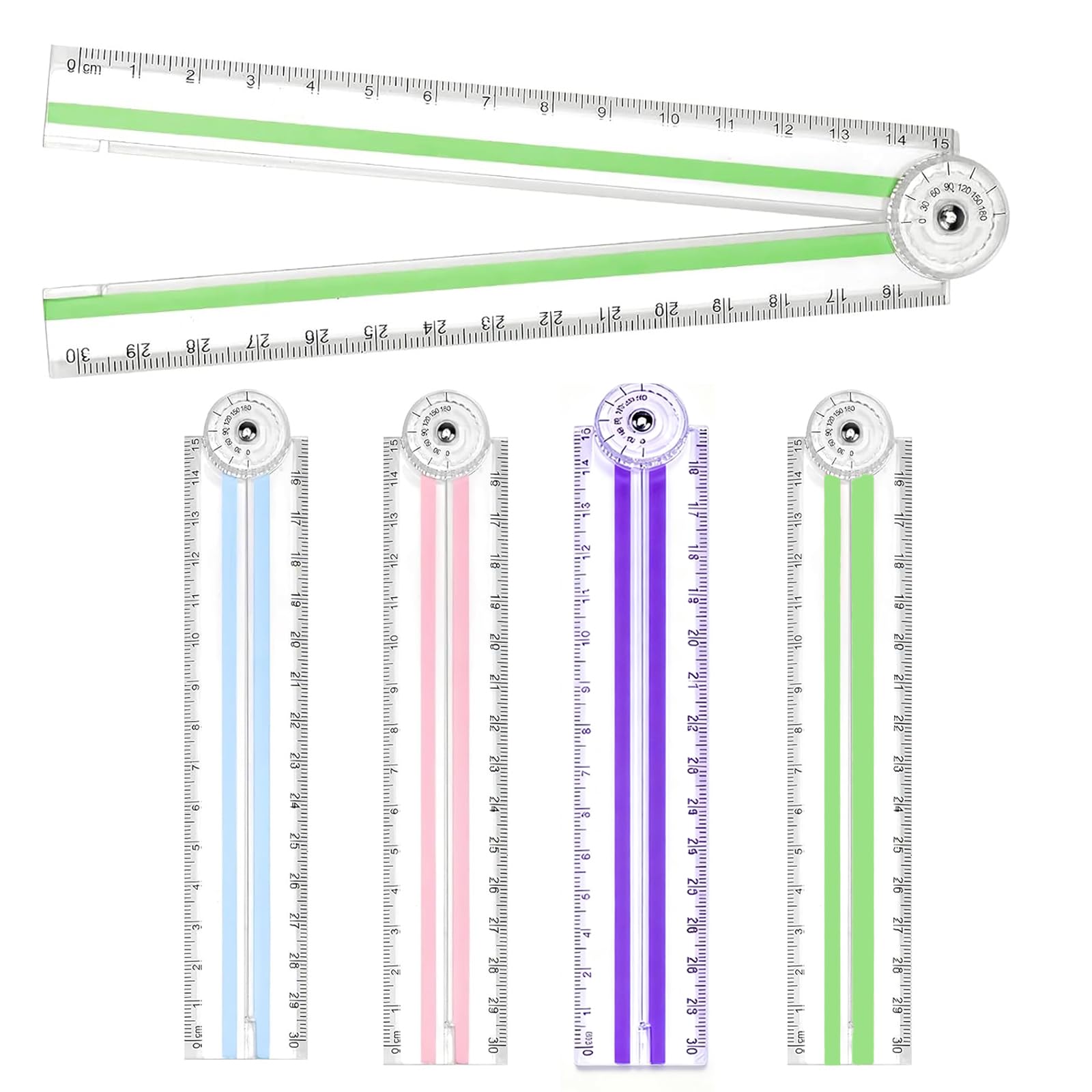 4PCS folding ruler,30cm flexible foldable rulers,rtransparent straight rulers，shatterproof plastic geometric ruler for school kids office，drawing & crafts