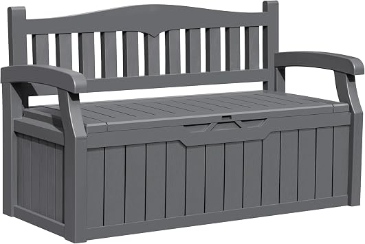 Greesum 80 Gallon Outdoor Storage Bench with Armrest, Dark Grey | Resin Patio FurnitureWaterproof and UV-Resistant, Perfect to Garden, Poolside and Lawn