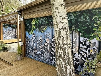Mural Gardens Ultra HD Large width 360cm Waterproof Tapestry 3d Backdrop - Metallic Floral Fence Curtain Panel Design , Premium 160gsm Polyester - Privacy Screen
