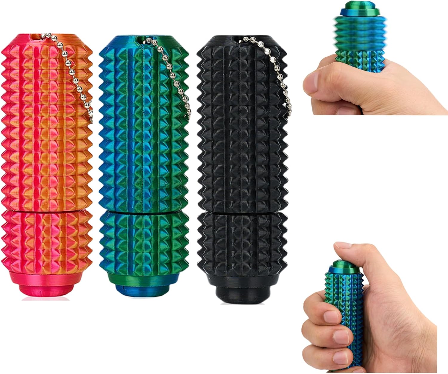 Button Click,Spinners,Little Ouchies Pain Stim Fidget Spiky Toy for Adults with Keychain,3-in-1 Design for Stress Relief