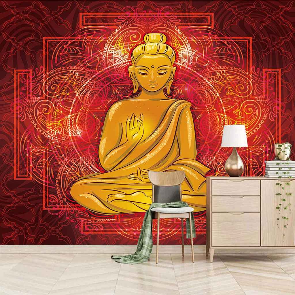Papier peint Bouddha d'or 3D en toile autocollante premium 350x256 cm