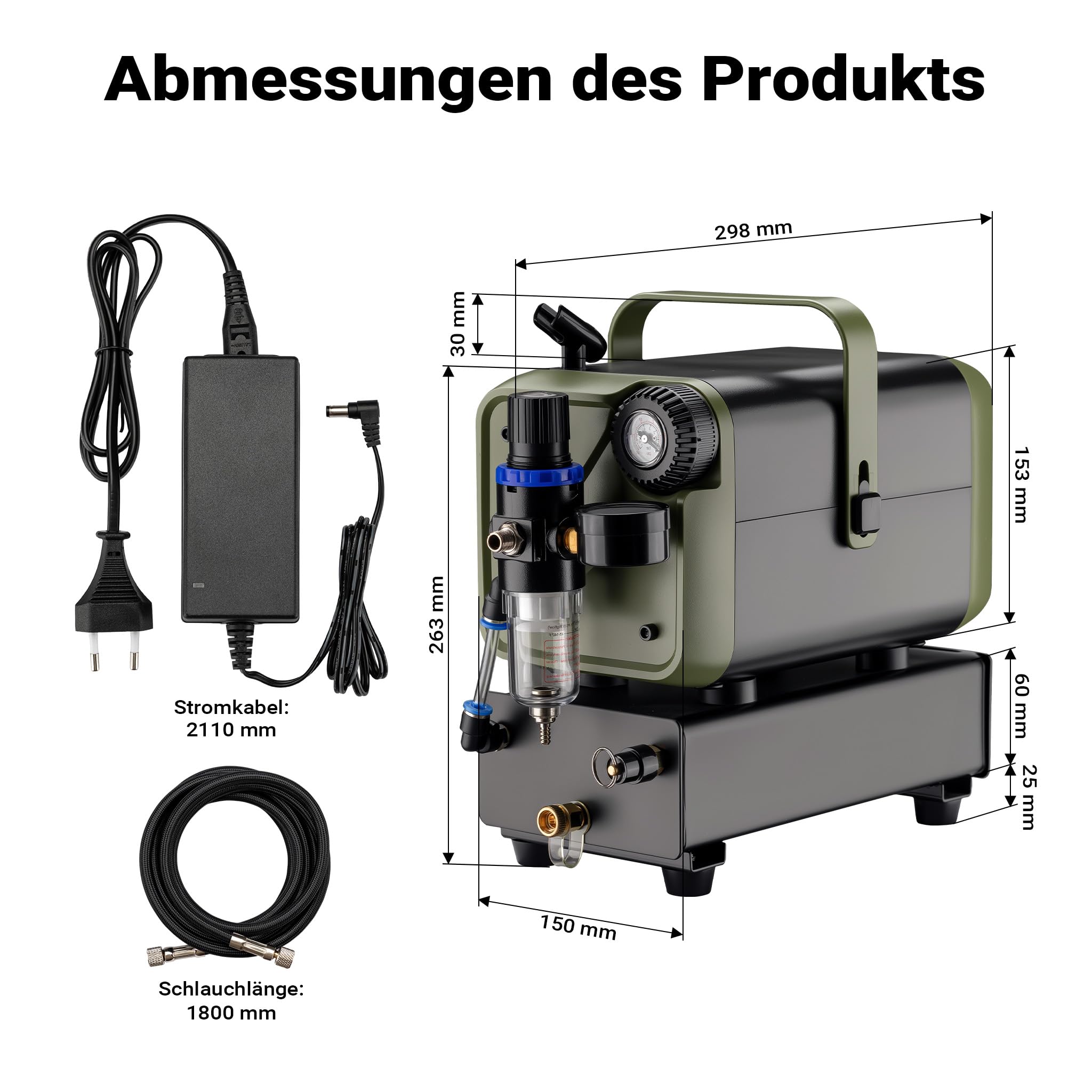 Wiltec Airbrush Kompressor HS-679F 1/6 PS, Druckluftkompressor 28 l/min Luftzufuhr, Kompressor für Airbrush-Pistole mit Halterung, Luftkompressor mit Druckmesser für Airbrush-Design
