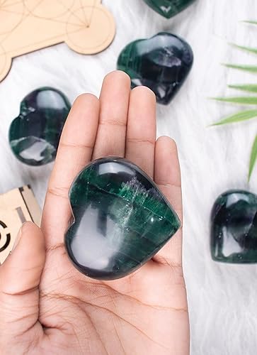 Miniatura 7 de Crocon Juego de piedras de hojaldre con forma de corazón de fluorita múltiple de 1.969 in, 450 quilates de bolsillo de cristal curativo, colección