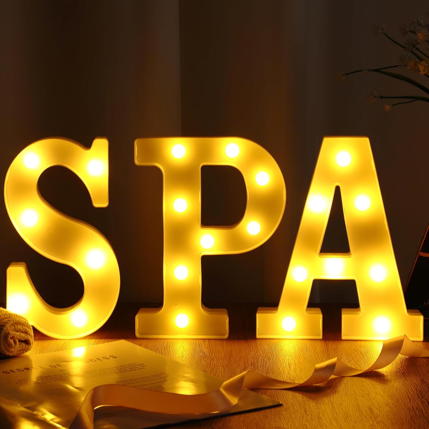 3 Pcs Spa Party Decoration Spa Light up LED Letters 8.58" Spa Themed Party Decorations Supplies for Adults Women Home Decoration