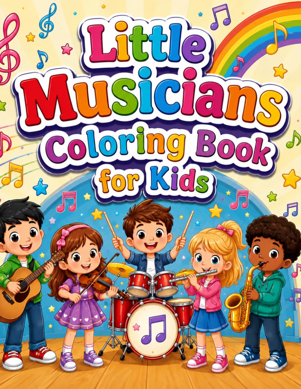 Little Musicians Coloring Book for Kids Ages 3-8: 70 Fun and Easy Musical Instrument, Singing & Band Coloring Pages for Toddlers and Preschoolers