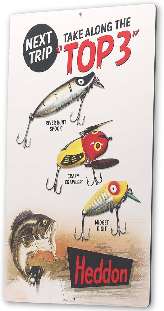 ヘドン　パブサイン Amazon.com: Heddon Top 3 Fishing Lures Metal Sign - Vintage