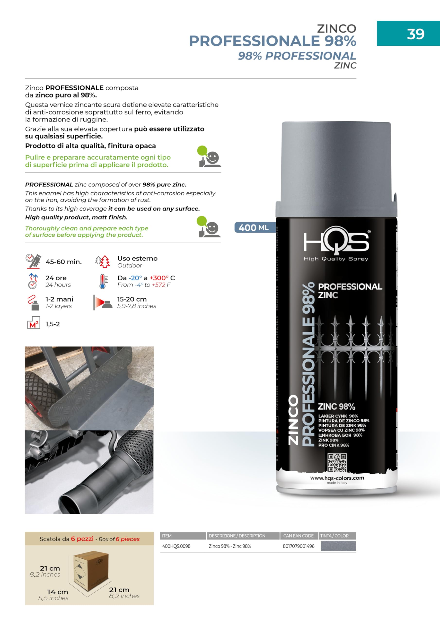HQS Bomboletta Spray di Vernice Zinco Professionale 98% 400m (6)