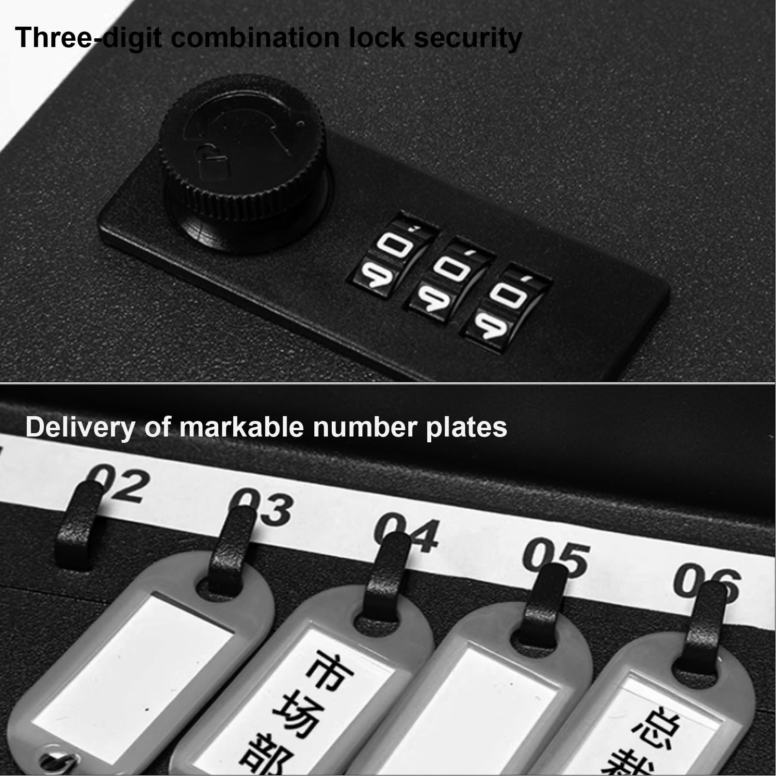 Organizer per chiavi in acciaio con serratura a combinazione, ideale per hotel, uffici, aziende e concessionari di auto, soluzione di archiviazione sicura, colore nero