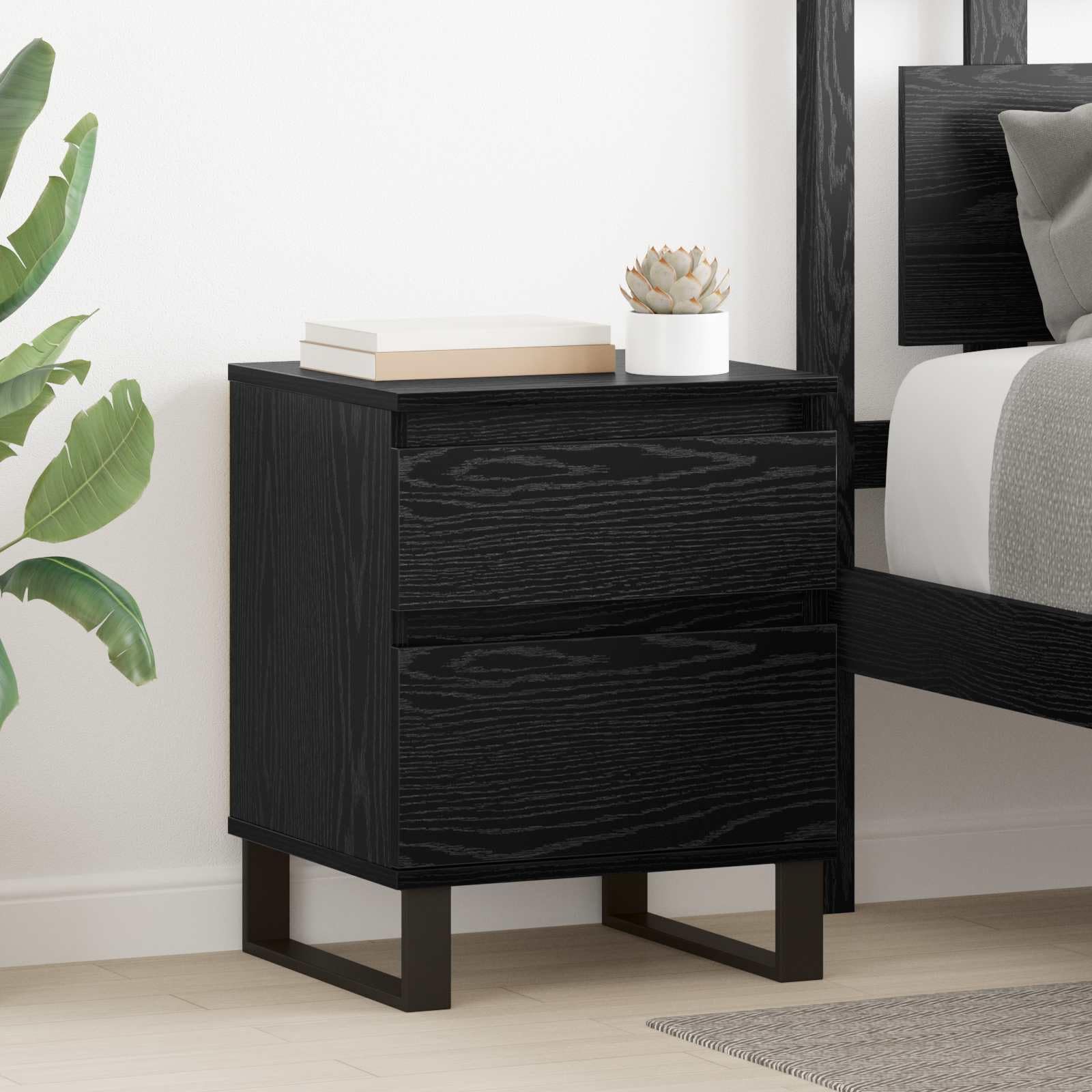Table de chevet aspect chêne noir en bois 40x35x50 cm avec tiroir et étagère