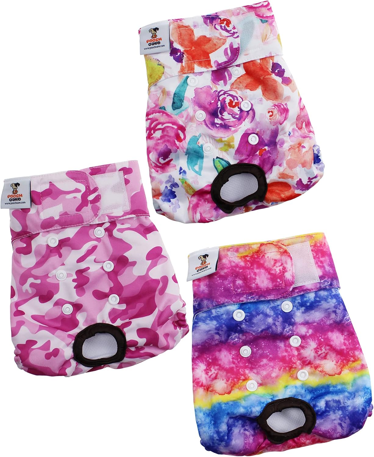 POOCH CARE Washable Dog Diapers Female (3 Pack), Reusable Female Dog Period Diaper Small, Colorful Life