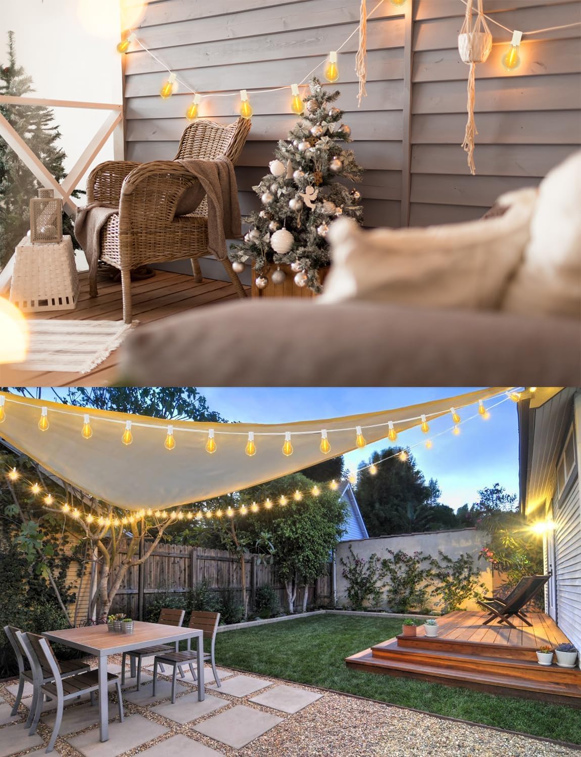Outdoor String Lights LED String Lights for Outside with 27 Shatterproof Bulbs (2 Spare), 50FT Porch White Hanging String Light for Balcony Pergola Gazebo Patio Decor White Cord