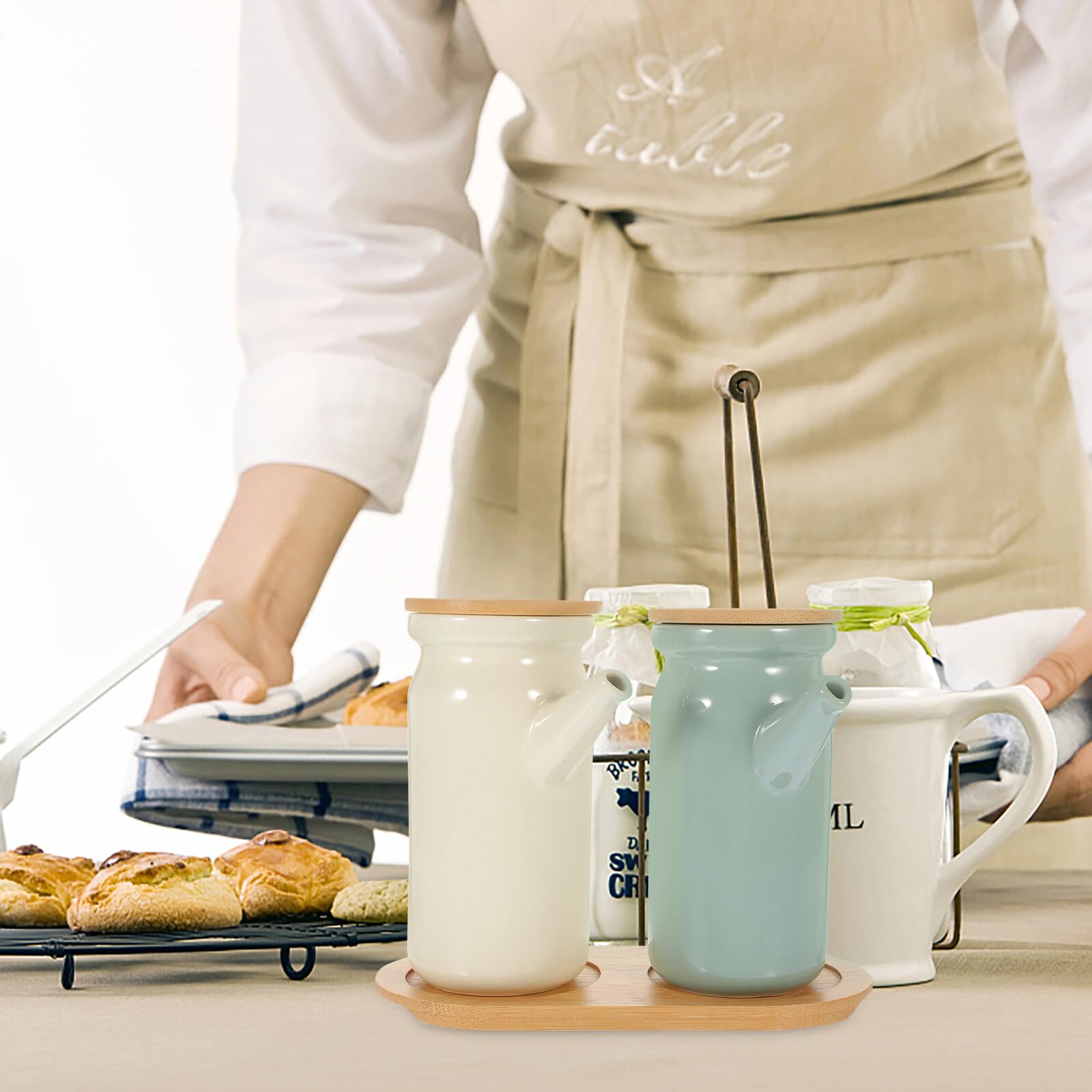 Toyvian Botes de Cerámica para Condimentos con Base Dispensadores de Aceite y Salsa de Soja para Cocina Botellas para Vinagre y Aderezos Organizadores de Especias para Hogar y Restaurante