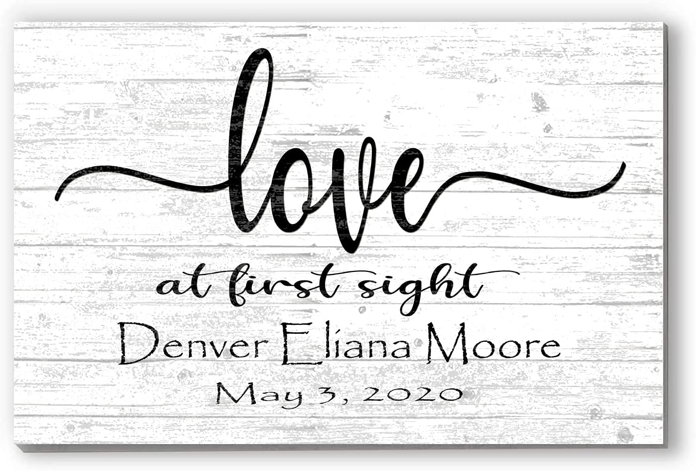 Personalized Baby Name Sign – “Love at First Sight” Solid Wood Wall Art – Custom Newborn Gift with Name & Birth Date – Nursery Decor for New Parents or Baby Shower – 16.5" x 10.5"