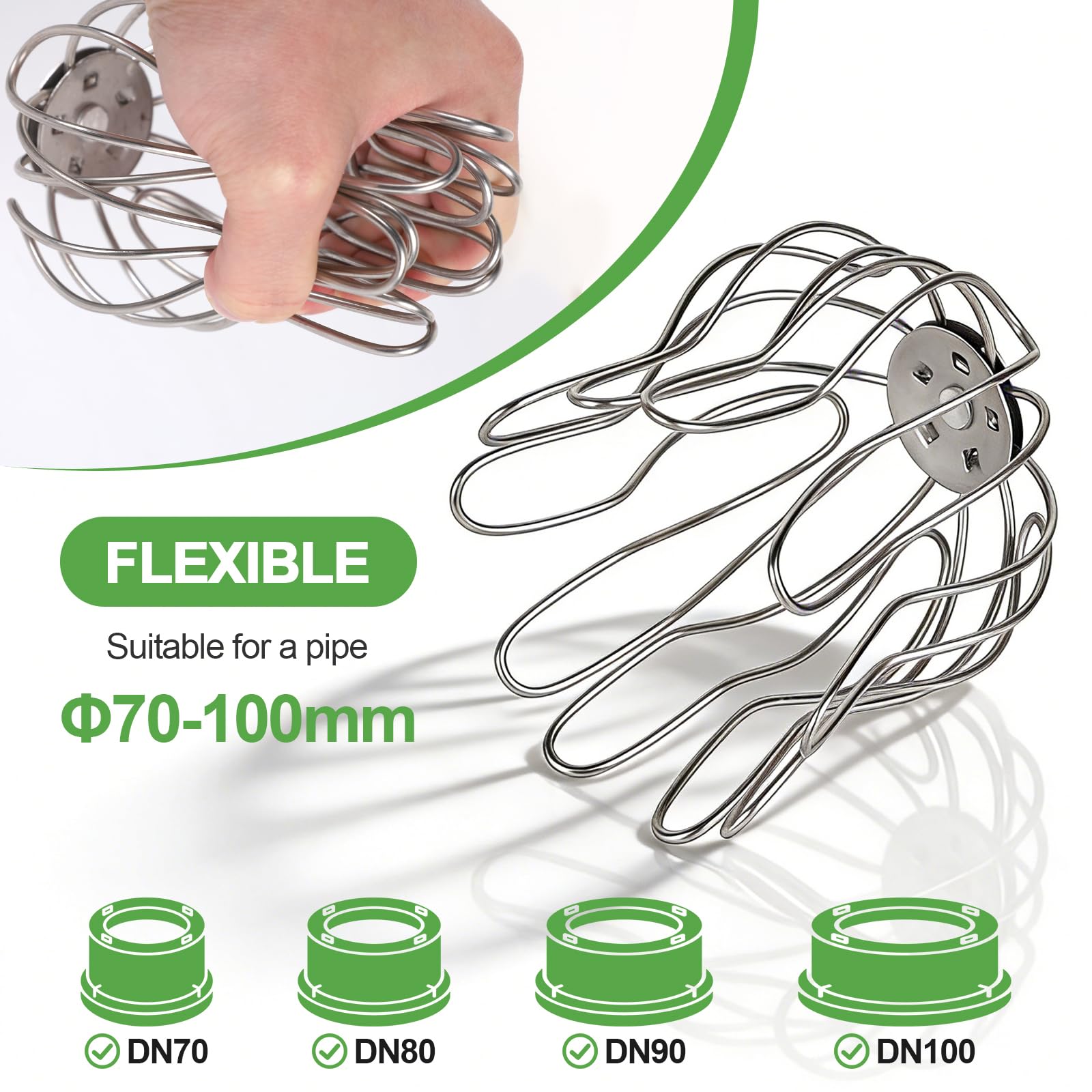 efuturetime 4X Protezione per Grondaie in Acciaio Inossidabile, Protezioni per Pluviali Ø 70-100mm Regolabili Scarico Rapido dell'Acqua Riutilizzabile per Tubi di Scarico, Grondaia in PVC