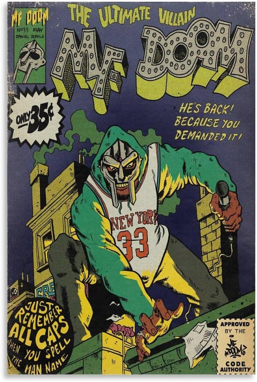 Piesa Mf Doom Comics Art Poster for Bedroom Aesthetic Canvas Art Wall Decor 12x18inch(30x45cm)