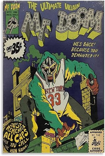 Mf Doom Comics - Póster artístico para dormitorio, lienzo estético, decoración de pared, 12 x 18 pulgadas (11.8 x 17.7 in)
