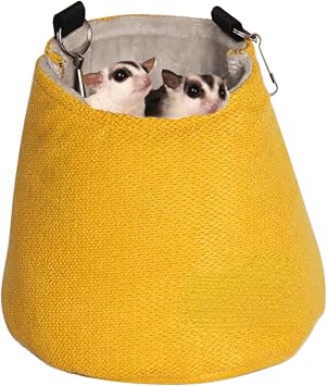 Sugar Glider Pouch for Cage, Sleeping Pouch Bag Warm Nest Bed for Sugar Glider Cage Accessories and Toys, Small Animals Cage Sleep Bag, Sack Swing Hanging Bed Yellow