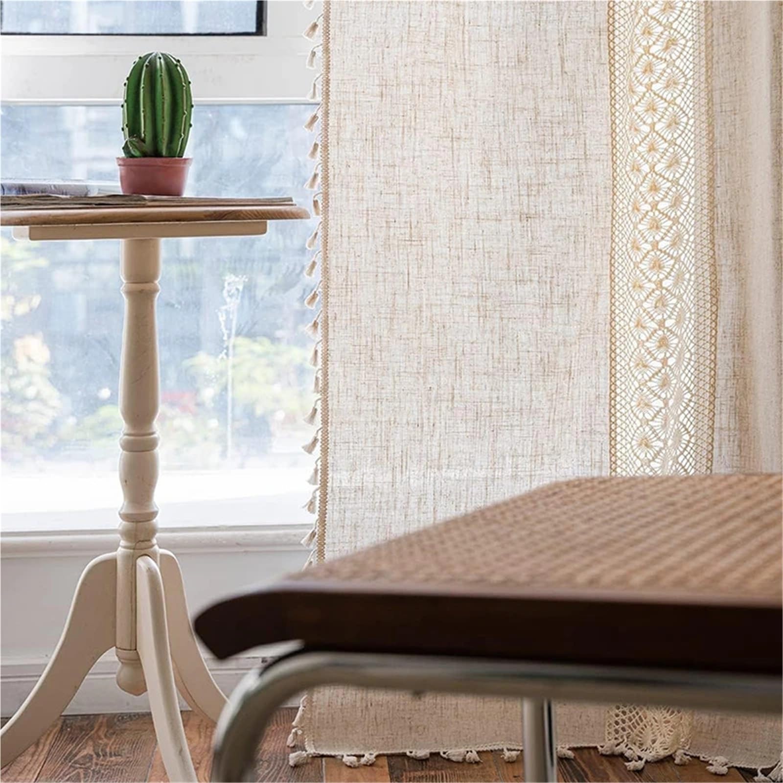 Rideau pour chambre à coucher style ferme et salon bohème vert
