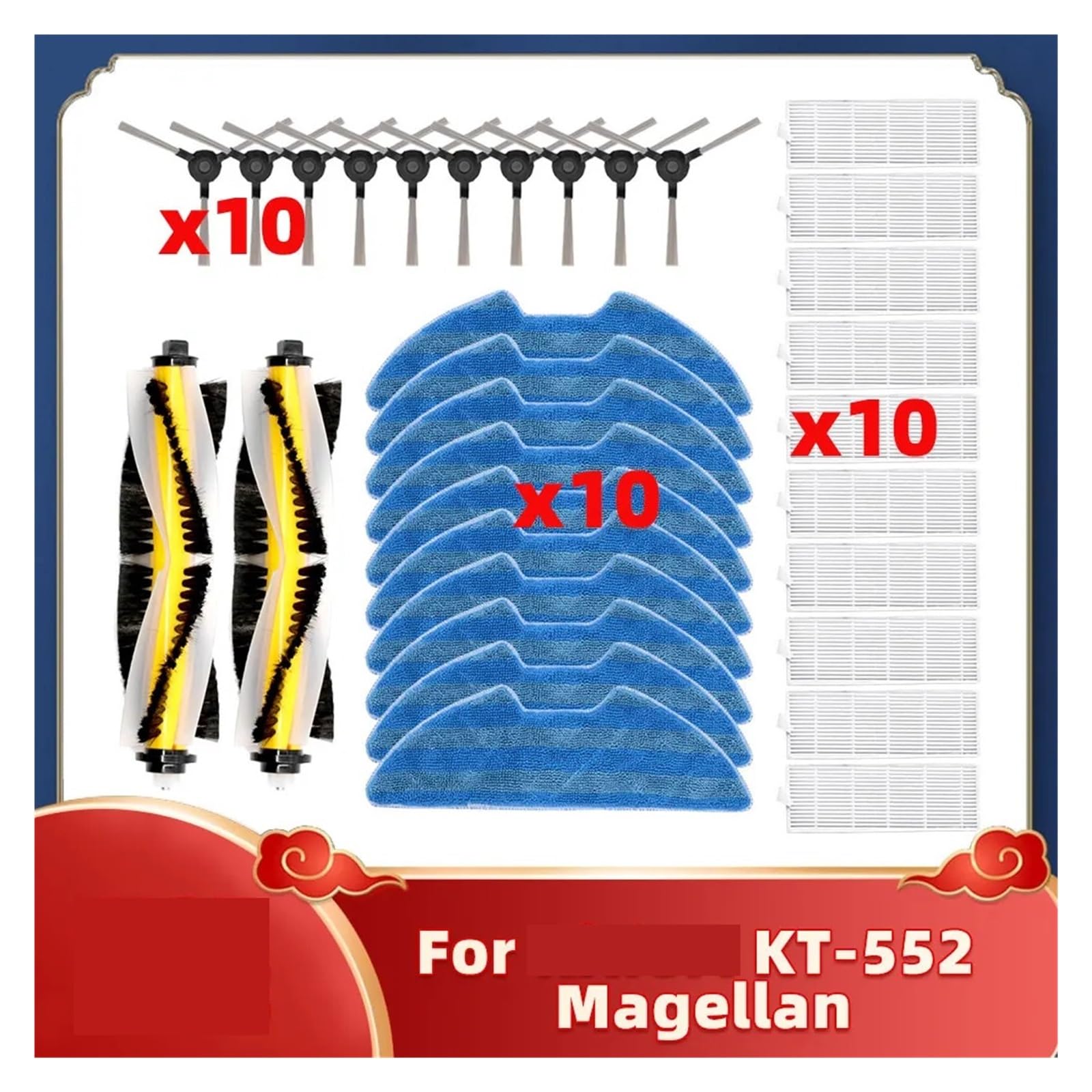 Panno for Scopa for Robot Aspirapolvere, Compatibile Con Kitfort, KT-552 Kit Di Sostituzione Multisuperficie Lavabile In Microfibra Antigraffio Ad Asciugatura Rapida(Set 6)