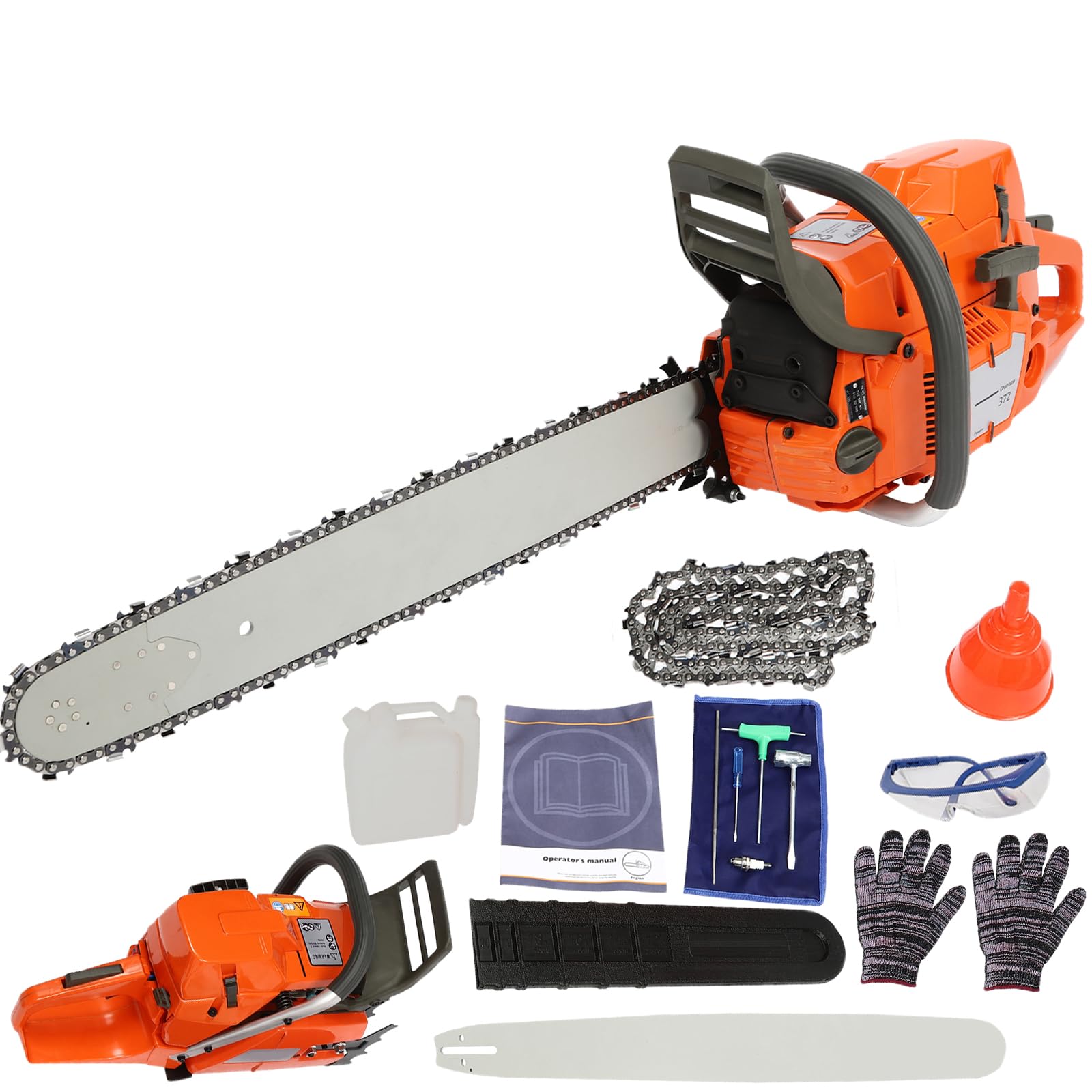Motosierra de gasolina de 61 cm, 2 tiempos, 65 ccm con depósito de 0,77 l/26 oz, 12000 rpm, motosierra inalámbrica de gasolina, portátil, accionada por gas, enfriada por aire, para jardines, parques