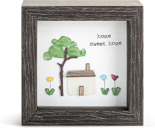 DEMDACO Home Sweet Home Diseño caprichoso Stone Art Green 4 x 4 Caja de sombra compuesta de madera