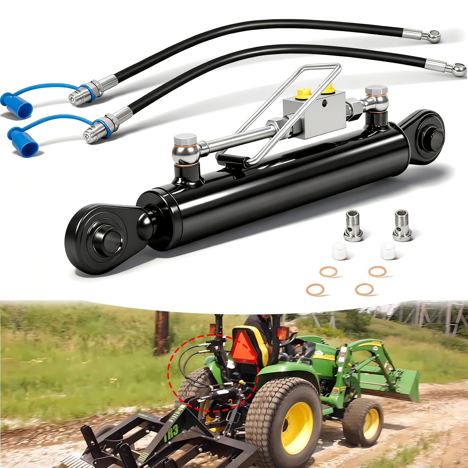 Hydraulic Top Link Cat. 1-1 (18 1/8” - 26 3/8”, 3/4" Hole) with Locking Block with 2 x Hose, SPH320032 2-Way Check Valve Hydraulic Cylinder for