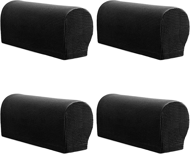 ESRISE Armrest Chair Covers, Set of 4 Stretch Armchair Couch Arm Rest Cover Anti-Slip Spandex Polyester Sofa Chair Arm Caps Slipcovers for Furniture Protector (Black)