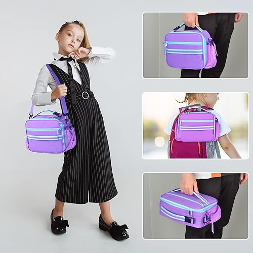 Miniatura 9 de Cerbonny Lonchera para niños, verde hierba, aislada, poliéster duradero con bolsillo con cremallera, correa de hombro ajustable, mantiene la comida