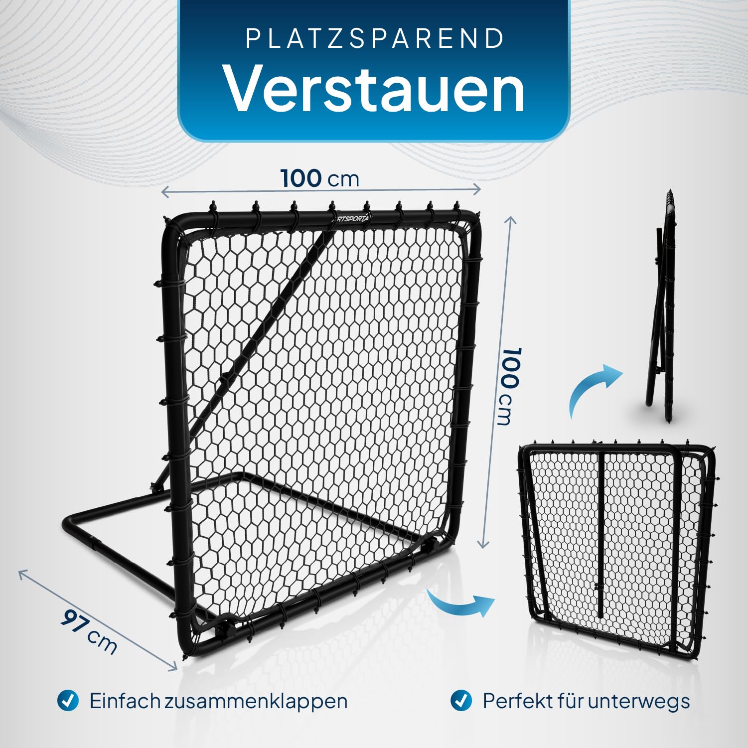 ArtSport Fußball Rebounder Power Pass - Verstellbar & stabil - Perfekt für Training - Indoor Outdoor Trainingszubehör - Netz Prellwand Kinder