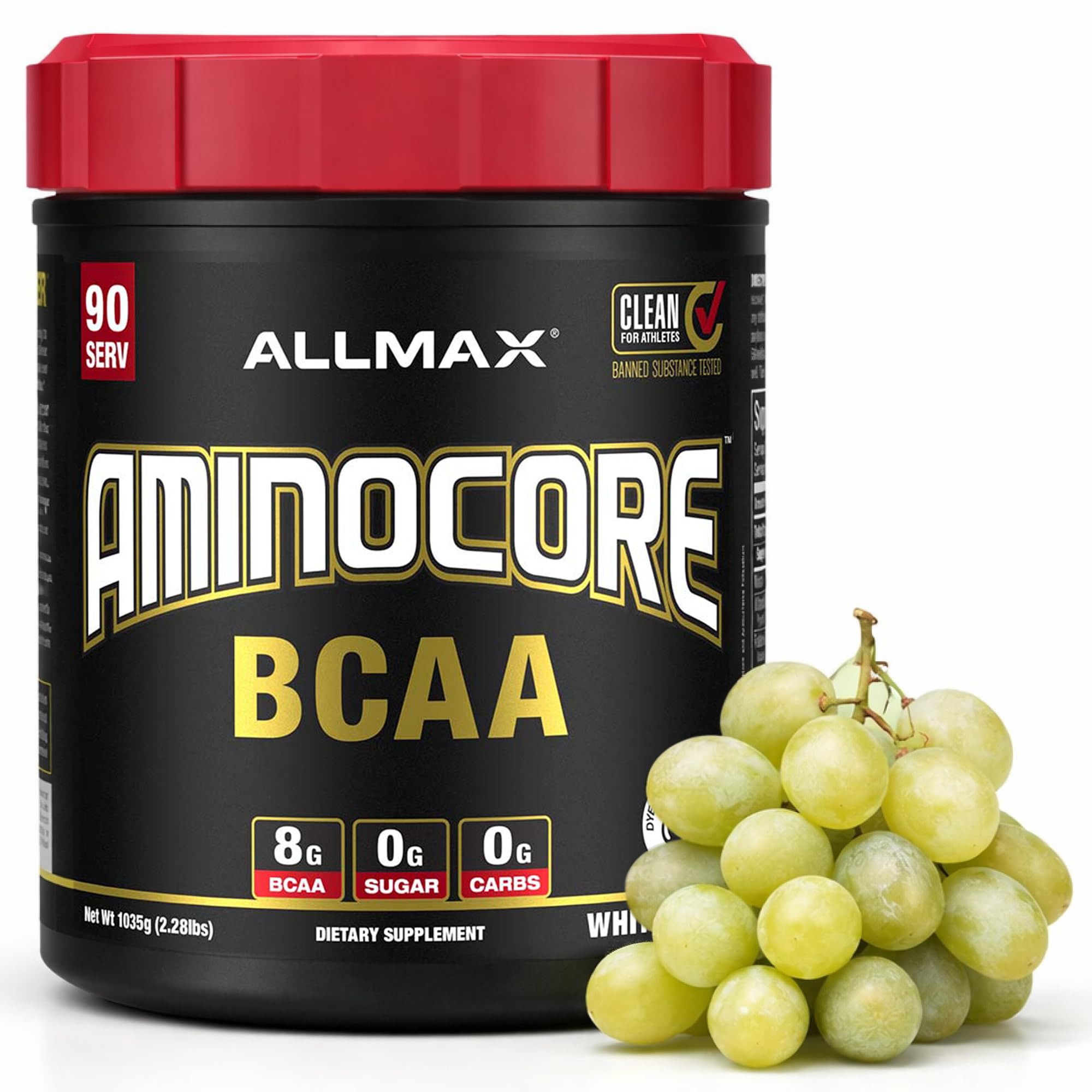 ALLMAX AMINOCORE BCAA Powder, White Grape, 90 Servings, 1035 g White Grape 90 servings