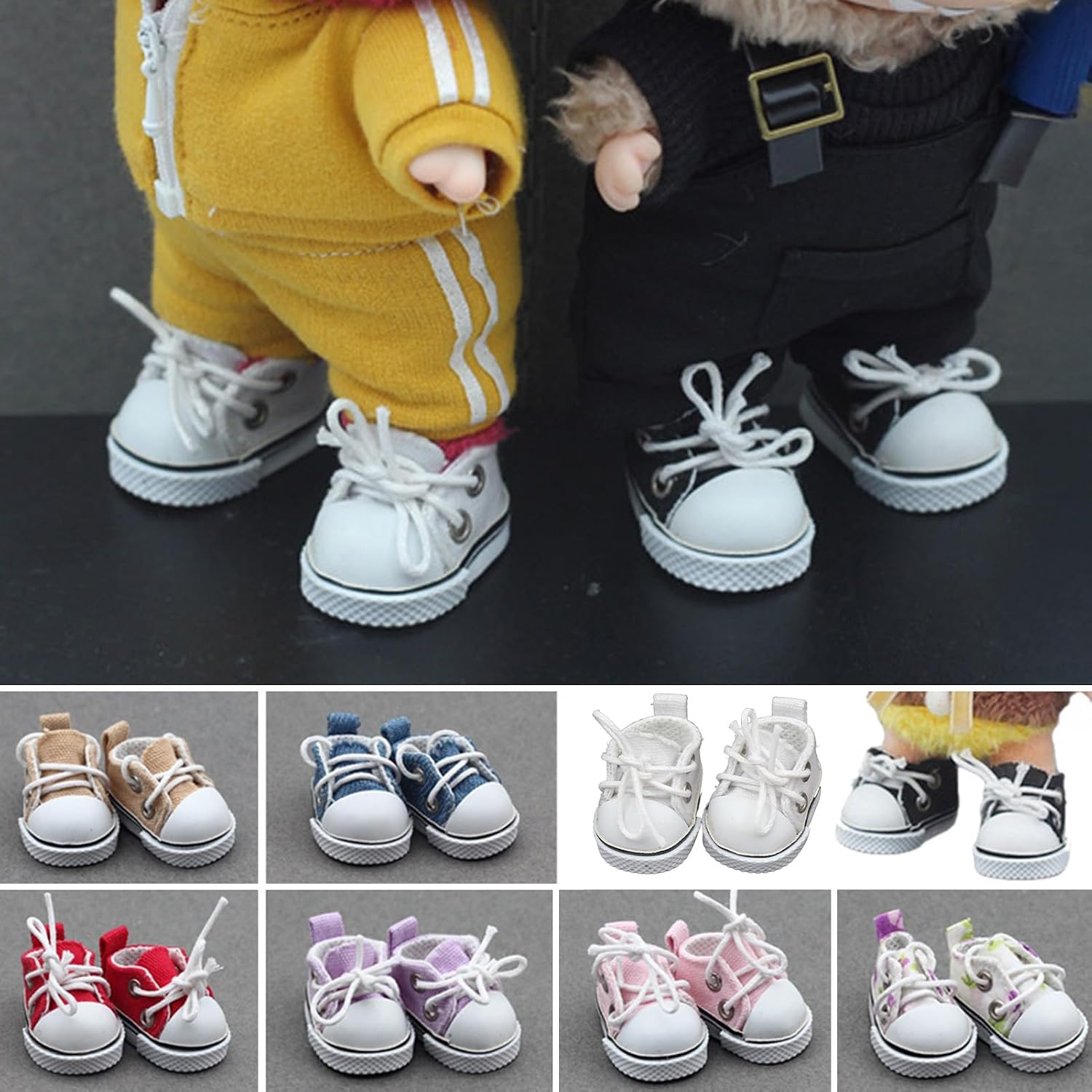 Sneakers de poupées mini chaussures en toile pour poupées à lacets 17 cm chaussures de conception réaliste collection chaussures de chaussures