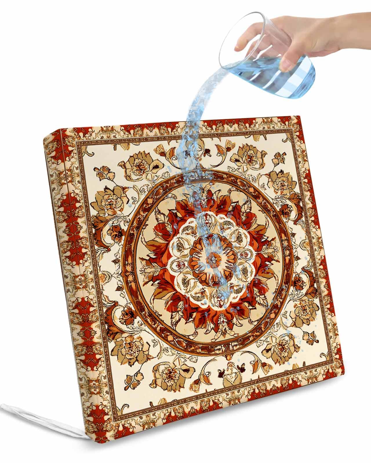 2 Pack Burnt Orange Boho Waterproof Cushion Covers with Ties, Outdoor Patio Chaise Lounge Chair Seat Cushion Slip Covers Replacement(Only Cover) Beige Brown Ethnic Tribe 22