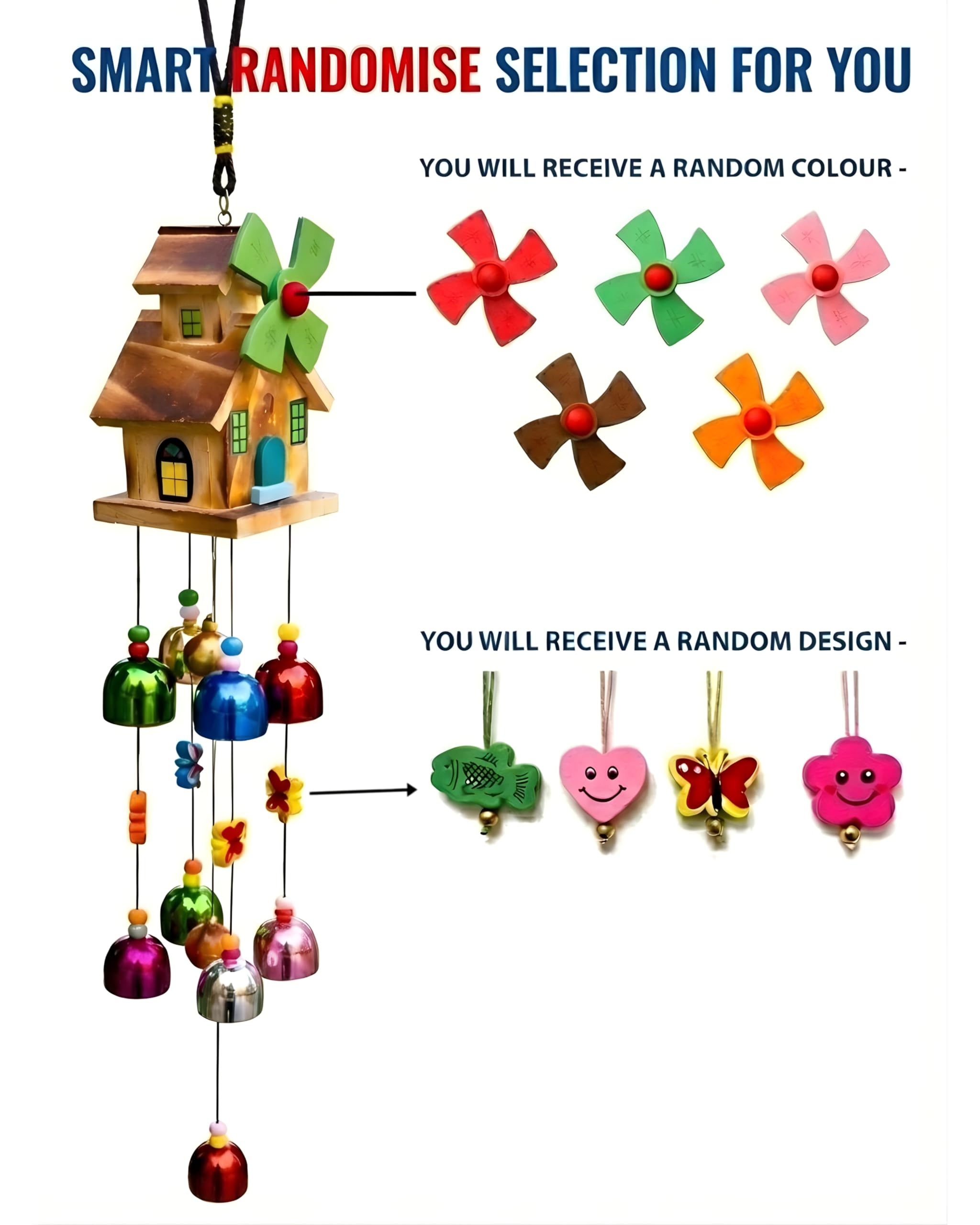 Wooden House Wind Chime - Melody & Colourful Bells -5