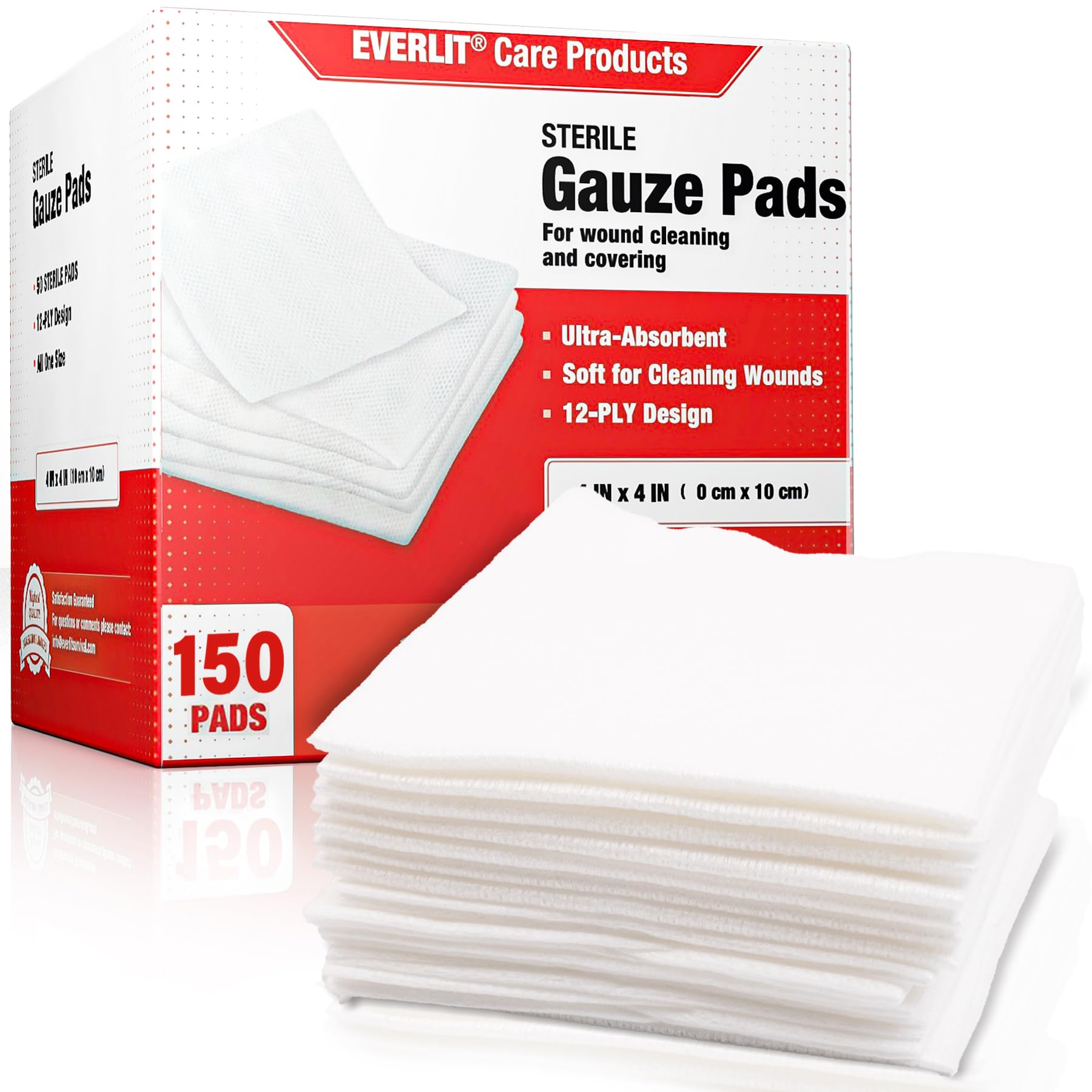 [Extra-Thick] 4''x4'' Sterile Gauze Pad 12-Ply, 150 Pack, Individual Wrapped, Ultra Absorbent Large Non-Woven Medical Gauze Sponges for Wound Care Home First Aid Kit