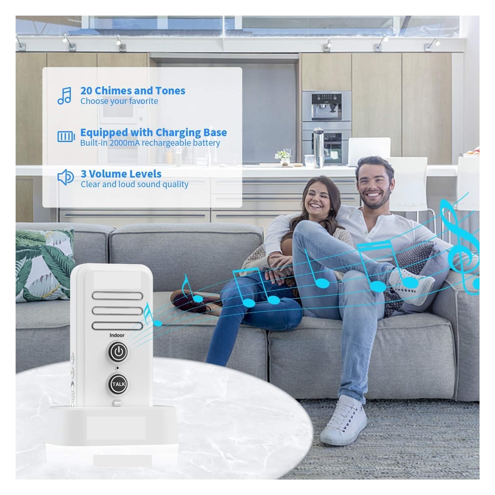 Intercomunicador inalámbrico, Timbres inalámbricos de 0,5 millas de alcance, de intercomunicación, ajuste de volumen, receptor de timbre recargable, tapa impermeable(Black Receiver)